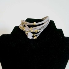 Taupe Multi Strand Beaded Leather Bracelet with Magnetic Clasp Square Blocks