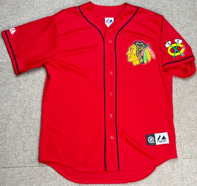 Majestic Vintage NHL Chicago Blackhawks Baseball Jersey Size Large
