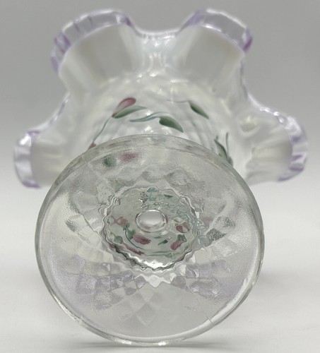 Fenton Art Glass Crest Ruffle Small Vase Opaline Optic Painted Floral K Easton - Picture 8 of 10