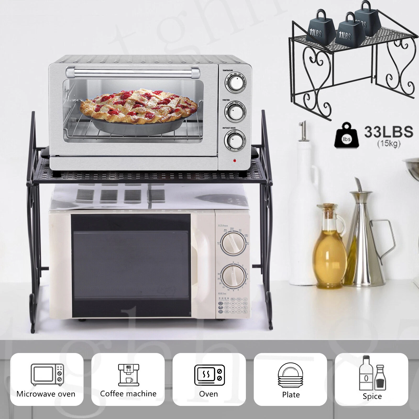 Microwave Oven Rack Storage Stand Holder Kitchen Counter Organizer Metal Shelf