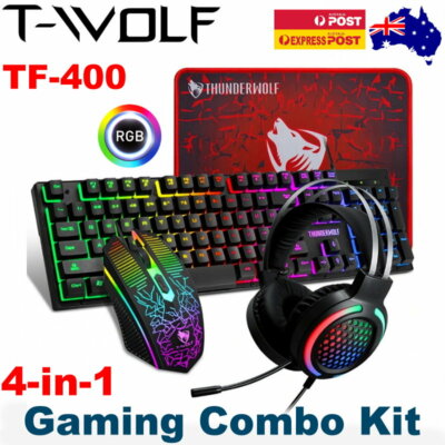 T-Wolf TF-400 4-in-1 Gaming Kit LED Backlit Gaming Keyboard