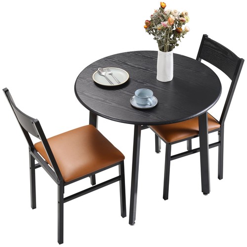 3 Piece Round Dining Table Set with Cushioned Chairs for Dining Room, Kitchen