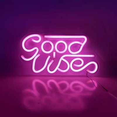 Neon LED Schild Good Vibes pink Licht Wand Deko Lampe Schriftzug Gaming Setup