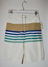NWT  Flaw Lucky Brand Boy's Ivory Striped Unlined Board Shorts sz 16