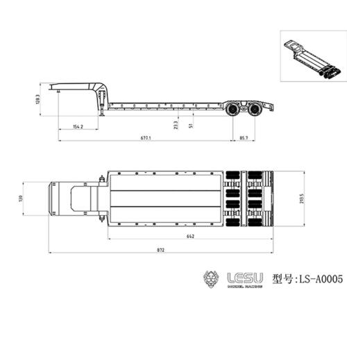 LESU Metal Trailer 4Axles 872MM for Tamiya 1/14 Scale RC Tractor Truck Model - Picture 10 of 22
