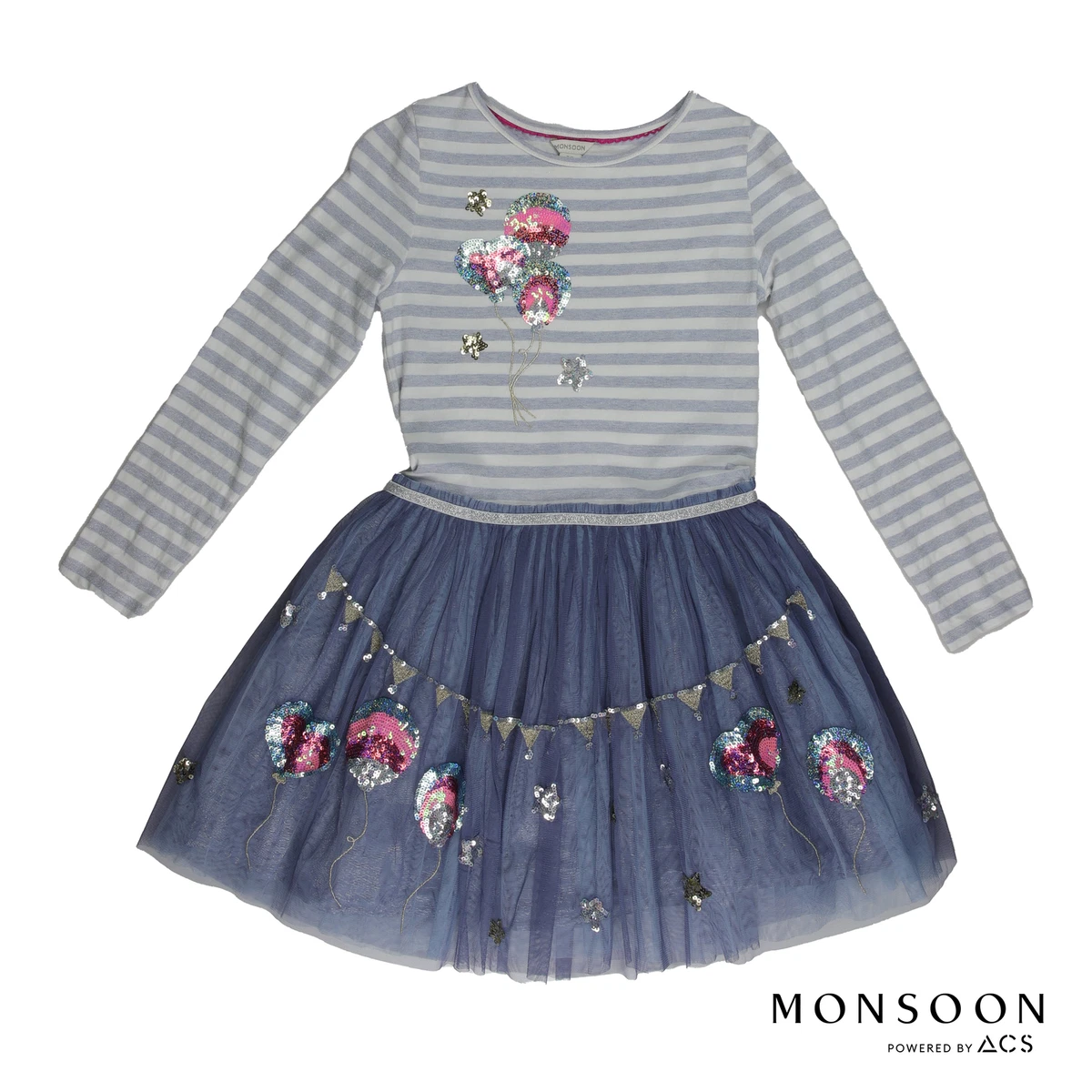 Monsoon Girls Acrobat disco dress blue Size UK 11 12 Years