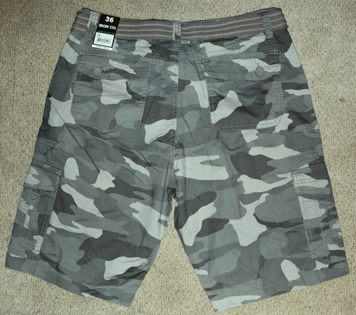 NEW IRON CO Stretch Belted Gray Camo CARGO Shorts Men Size 36 - Picture 4 of 4