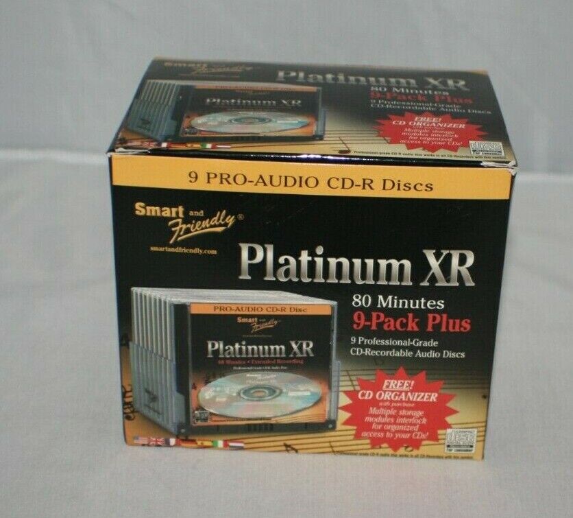 Platinum XR CD-R Rewritable 9 Pack 80 Minutes Professional Grade + Organizer New