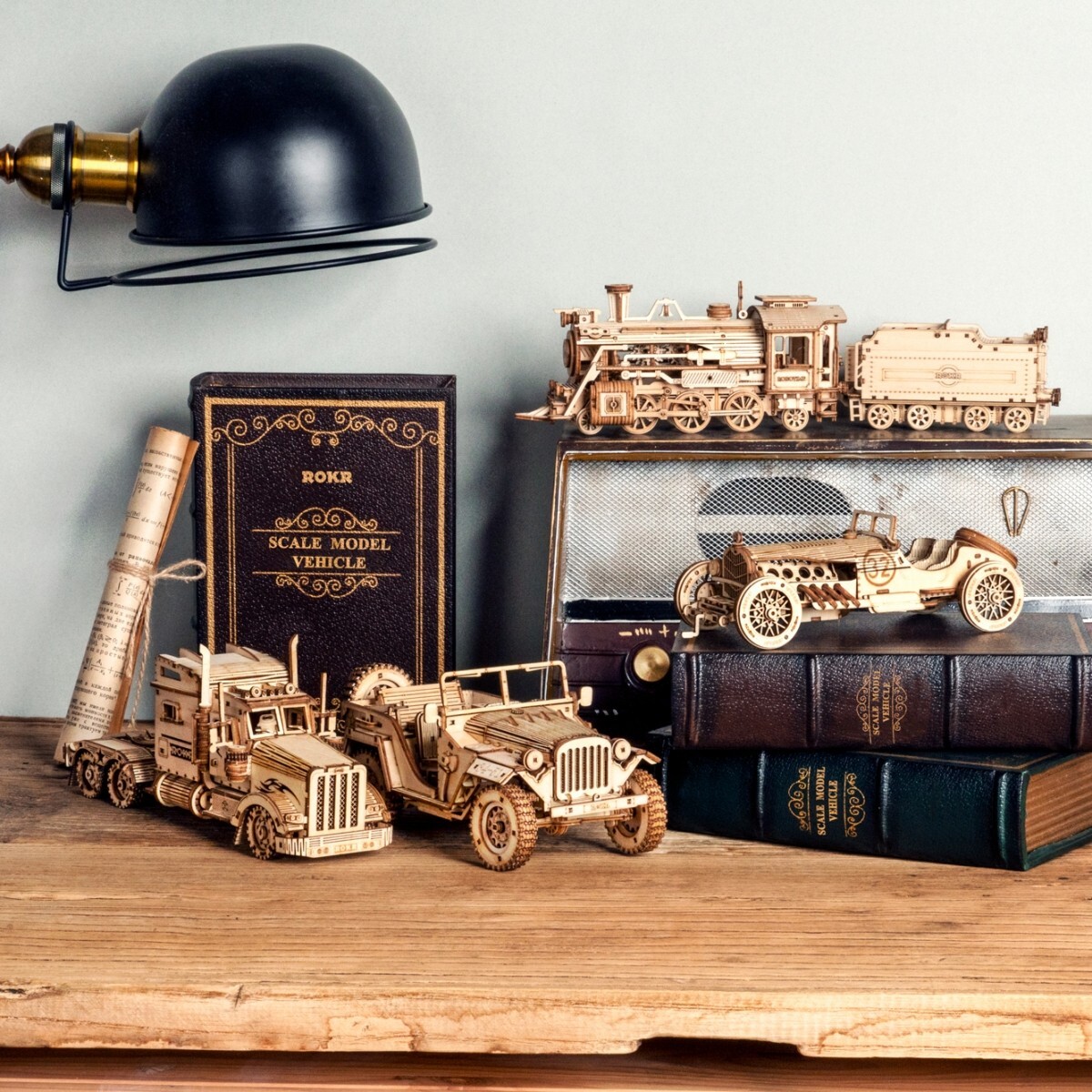 ROKR DIY 3D Wooden Puzzle Car Model Mechanical Self Assembly Kit Kids Boys Toys