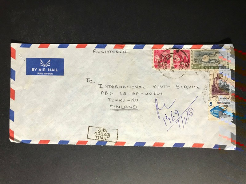 India Registered Cover to Finland City Cancel 1980s-1990s Cover #251