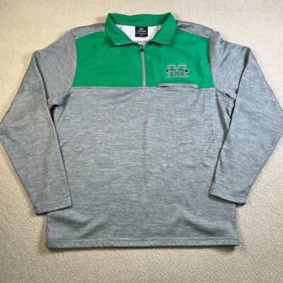 Marshall Thundering Herd 1/4 Zip Jacket Mens Medium Gray & Green Fleece Lined