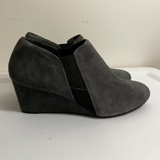 Vionic Wedge Stanton Pull On Gray Suede Comfort Orthotic Ankle Bootie Sz 9