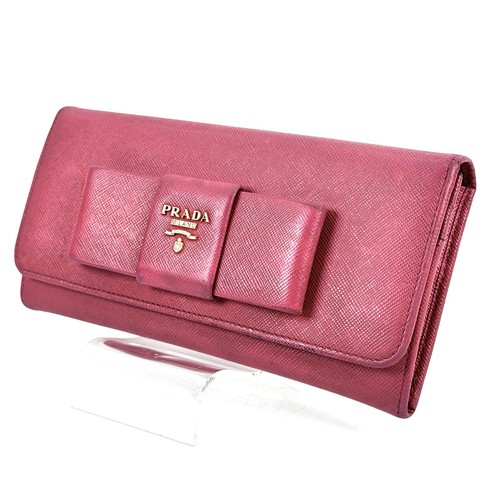 PRADA Long Wallet Milano Fiocco Ribbon Saffiano Leather Deep Pink #A342 - Picture 14 of 24