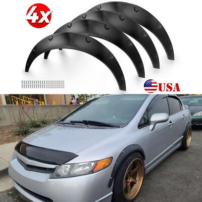 #ad #ad 4X 4.5#x27;#x27; Fender Flares Flexible Wheel Arch Extra Wide For Honda Civic 4Dr Sedan $73.15