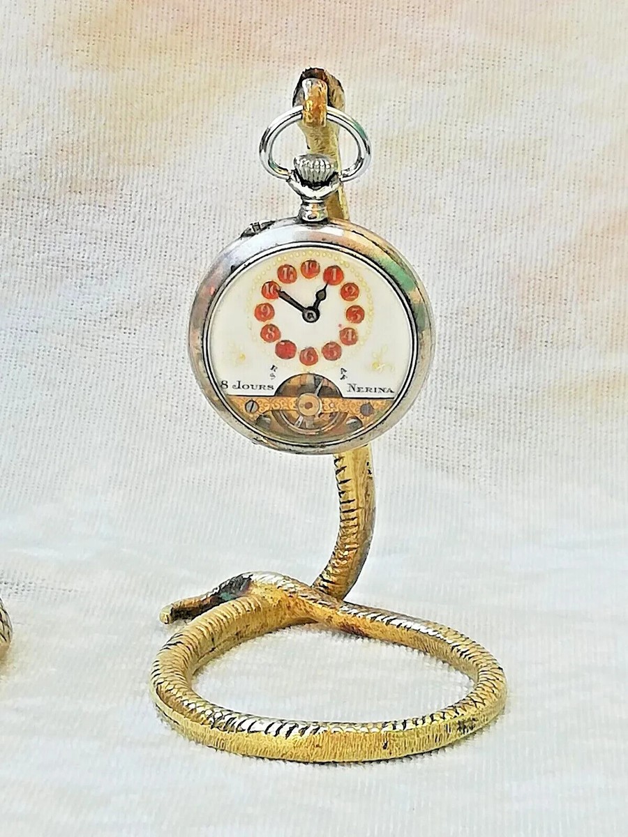 ART Deco style EDGAR-BRANDT 1920 MASONIC SNAKE *MINI* Pocket Watch Holder  BRONZE
