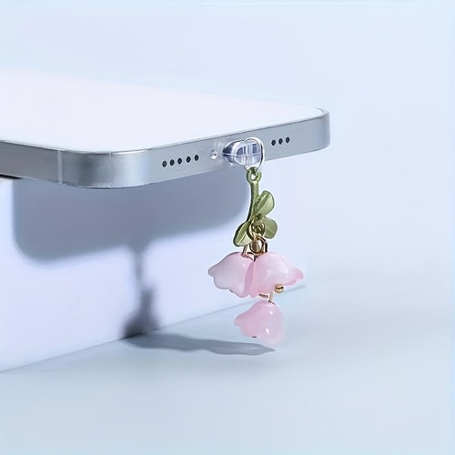1PC Cute Pink Lily Of The Valley Phone Charm Flower Green Leaf Dust Plug - Zdjęcie 7 z 12