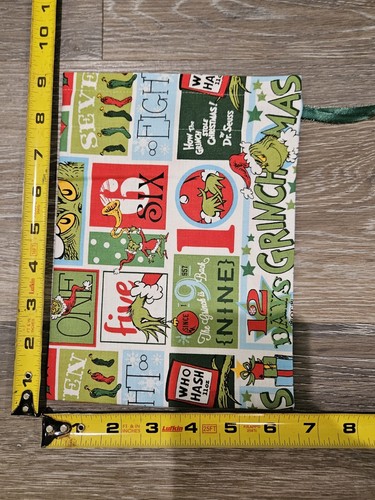 2 Gift Bags Fabric Handmade w/Drawstring White XMAS GRINCH 11x10in & 9x6.5in - Picture 2 of 4