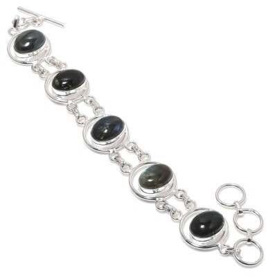 Labradorite Gemstone Handmade 925 Sterling Silver Jewelry Bracelet Size 7-8''