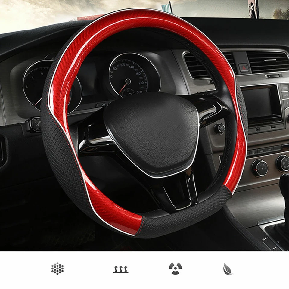 Carbon Fibre +Leather Car Steering Wheel Cover Anti-slip Car Accessories  - Image 3 of 4