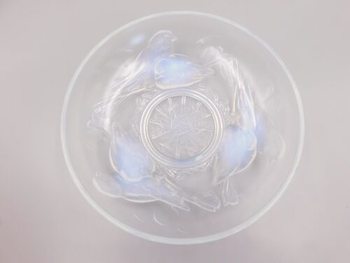 FRENCH ART DECO EZAN OPALESCENT 9 3/4", 25cm GLASS BOWL DEPICTING NESTING BIRDS - Picture 5 of 6
