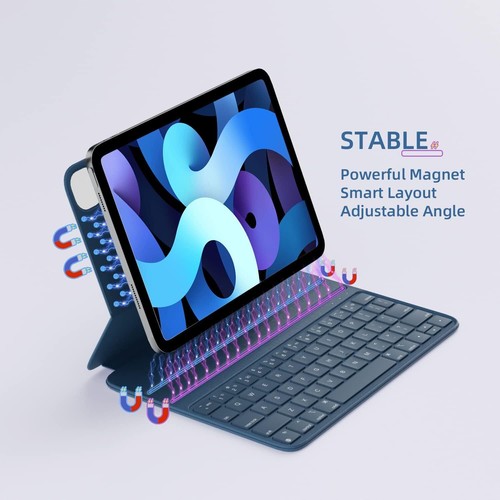 HOU FY-11 Coque Clavier Bluetooth pour Apple iPad Pro 11" Air 10,9" 4ème+5èmeGen Bleu - Photo 6/7