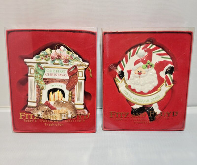2 New Fitz & Floyd Christmas Tree Box Ornaments. Holiday Memories From 2001-2002