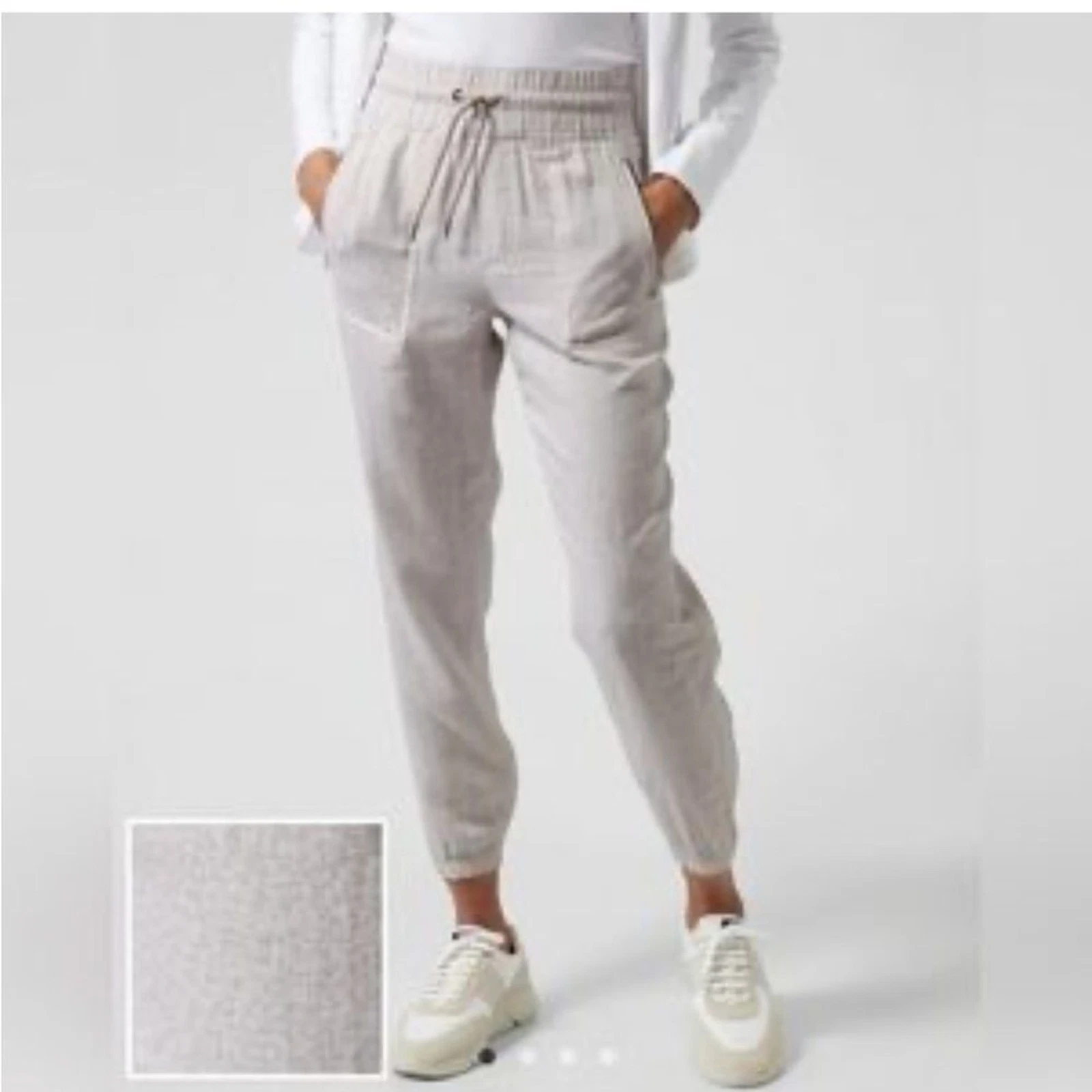 Athleta Trek Cream/ Gray Joggers With Drawstring Elastic Waistband. Size 2