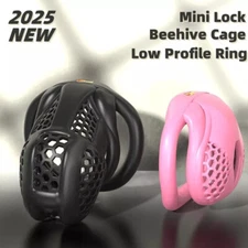 NEW Beehive Pro Breathable Cage Male Chastity Device Mini Lock  2 Type Rings Man