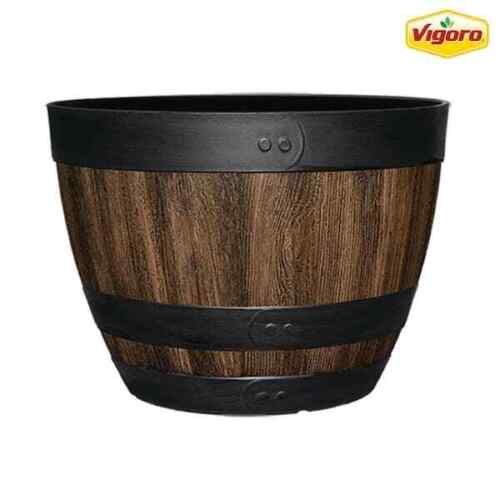 Large Resin Planter Garden Flower Plant Pot Walnut Barrel Gardening Pots