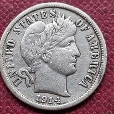1914 D Barber Dime 10c Better Grade VF #79222