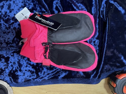 NWT Girls1SZ “ Thinsulate" Hot pink/black ski mittens Fleece Lined Waterproof. - Picture 3 of 3