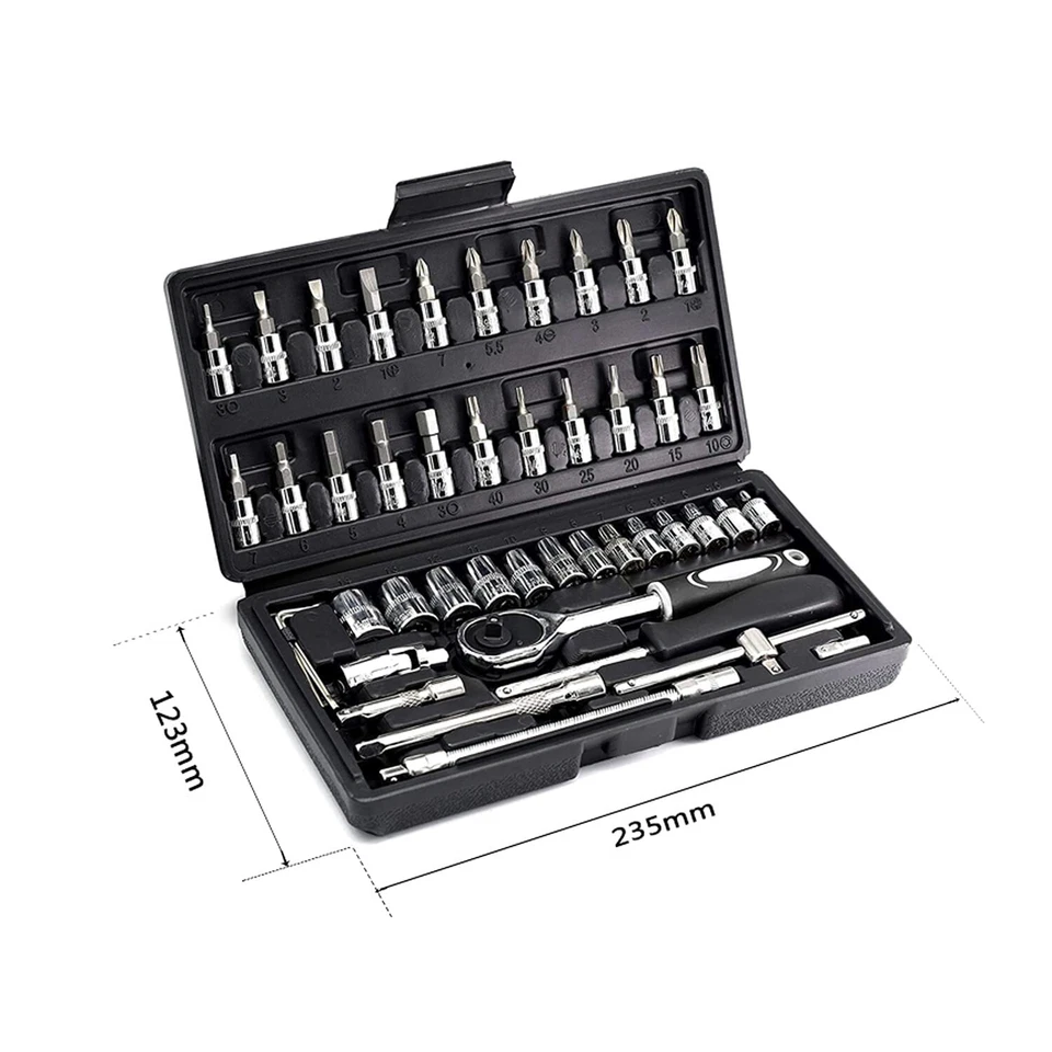 Juego De 46 Piezas Herramientas Mecánicas Caja Llaves De Vaso 1/4 Pulgada Set NUEVO. Foto 2 de 4