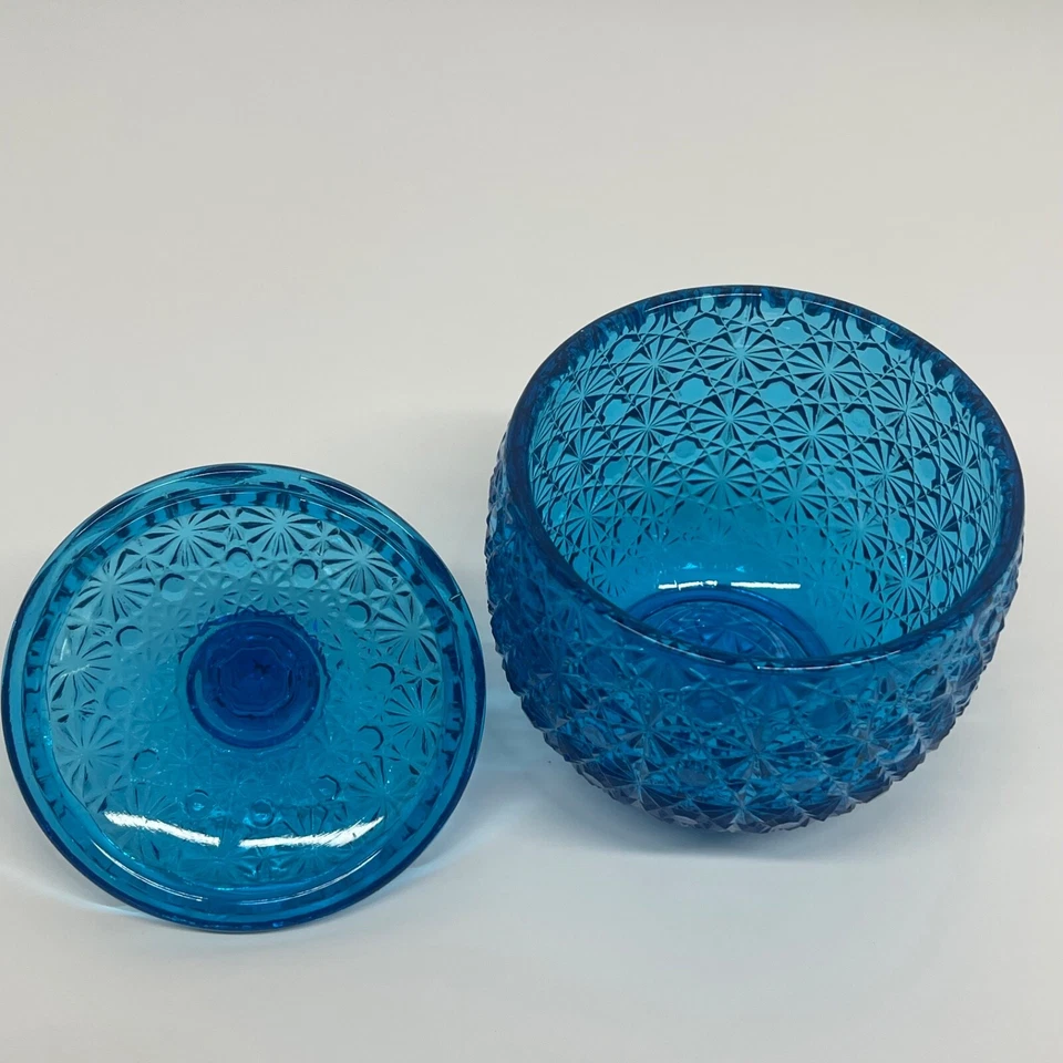 Blue Glass Squat Sweets / Soap Bowl with lid - Genie Bottle glass - image 3 of 4