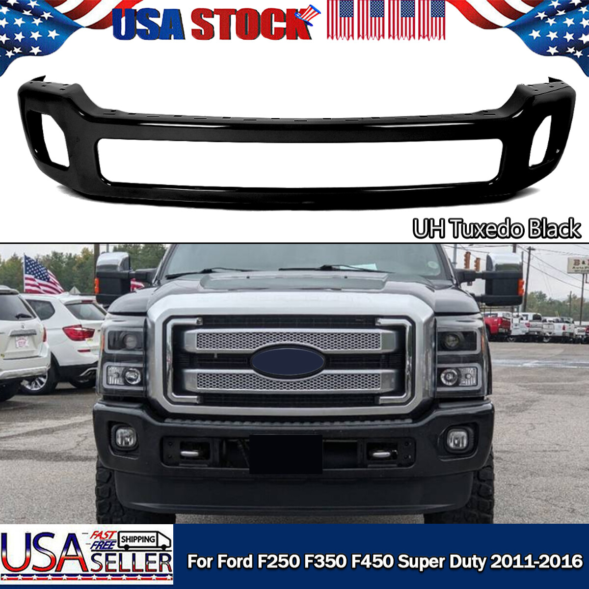 TUXEDO BLACK FIT 2011-2016 FORD F-250 F350 F450 SUPER DUTY FRONT BUMPER FACE BAR