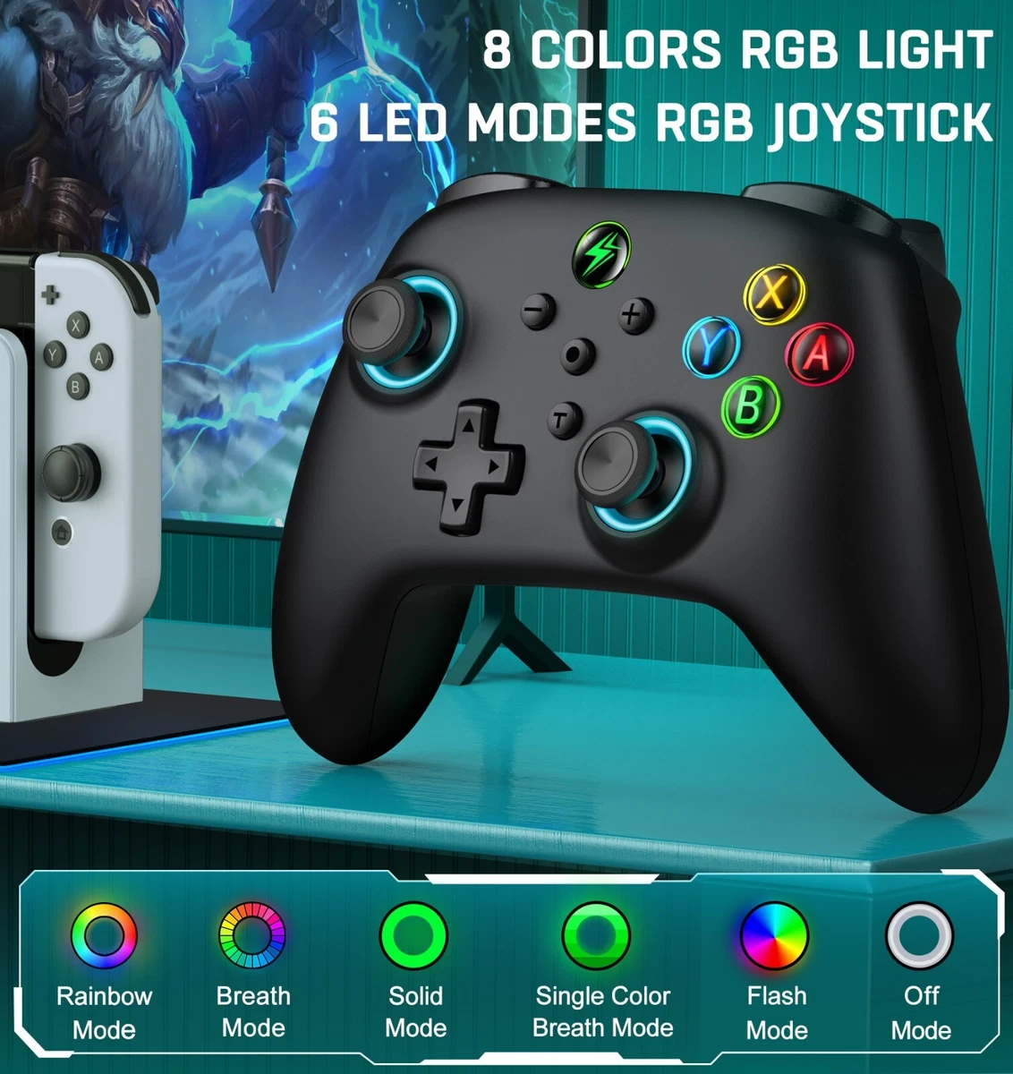 Manette Switch/OLED/LITE LED RGB Noir, Sans Fil Bluetooth