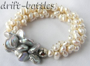 baroque freshwater coin pearl bracelet gray