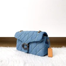 Tabby Quilted Denim Shoulder Bag Indigo Blue CR704 Crossbody Outlet Hot