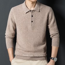 Men's Cashmere Sweater Lapel Pure Wool Spring Sweater Solid Color Shirt Pullover