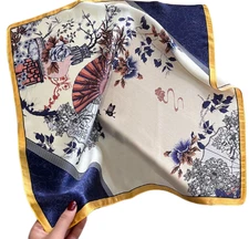 100% Silk 20" small Square Scarf Women Wrap neckerchief floral blue yellow WY354