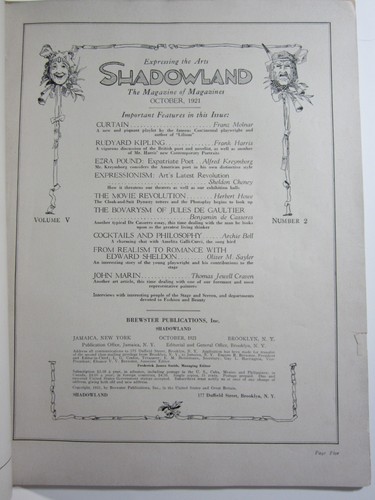 Shadowland Magazine v. 5 #2, Oct. 1921 VG- Hoptmuller Art Cover! Scarce! - Picture 3 of 4