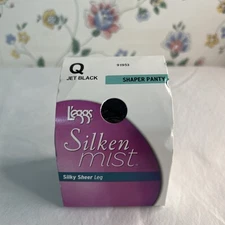 L’eggs Silken Mist SHAPER Panty Size Q Jet Black Silky Sheer Leg Pantyhose-NEW!