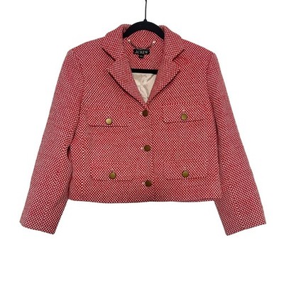 J.Crew Isabelle Lady Jacket 6 Red Italian Tweed Wool Blend Gold Button NWOT