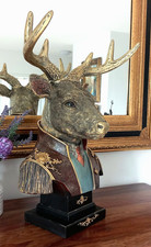 XL Figur Hirsch mit Geweih Skulptur 44 cm Barock Büste Statue Deko Figur Kunst