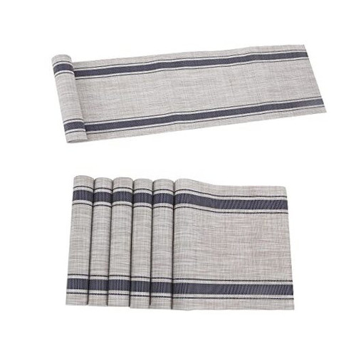 Table Runner with Set of 6 Placemats Vinyl Washable Easy Clean for Dining