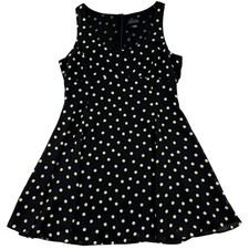 Limited Polka Dot Dress Black Cream Fit Flare A-Line Size 12 Vintage 90s Minimal