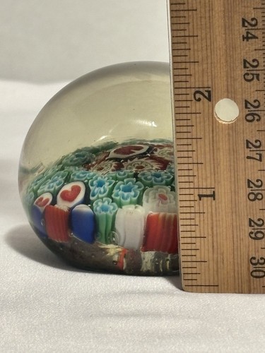 Vintage Glass Millefiori Style Paperweight Art Floral Teal Red White Unmarked - Picture 6 of 7