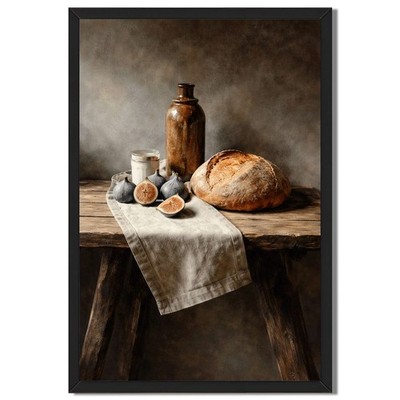 Rustic Bread and Figs Still Life Canvas Oil Paintings Reproduction