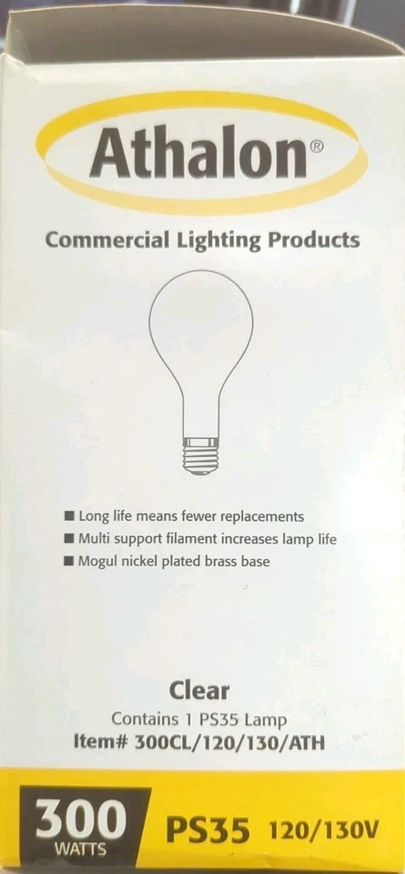 Athalon PS35 300W Clear Lamp Bulb – 120/130V, Commercial Lighting 😎 - Image 3 of 4