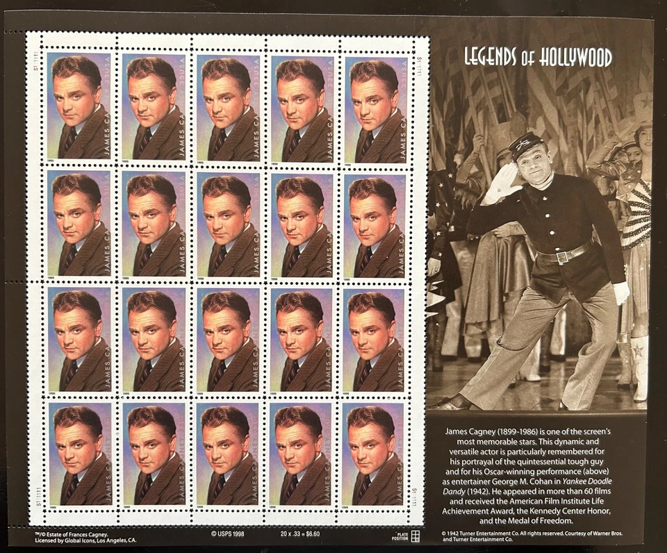1999 - VEREINIGTE STAATEN - LEGENDS OF HOLLYWOOD - JAMES CAGNEY- POSTFRISCH - Bild 1 von 1