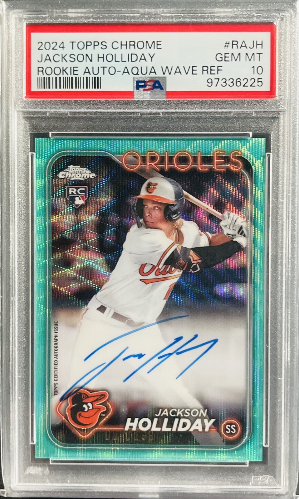 2024 TOPPS CHROME AUTO AQUA WAVE #RAJH JACKSON HOLLIDAY ROOKIE RC 87/199 PSA 10